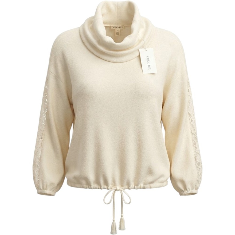 Como Blu Womens Top Sweater Large Cowl Neck Long Sleeve Lace